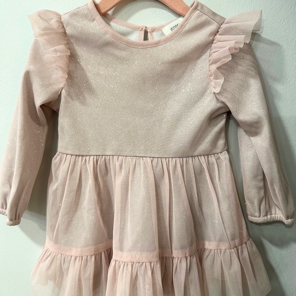 Pink Ruffle Shoulder Dress with Silver Sparkle Underlay – 18 Months - Picture 1 of 4